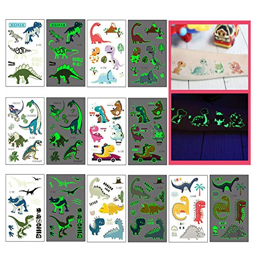 Jatidne Luminous Dinosaur Temporary Tattoos for Kids Glow In The Dark Tattoos for Boys and Girls Birthday Party Dinosaur Party Favor Supplies
