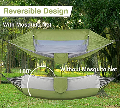 Decorlife-Portable-Camping-Hammock-with-Removable-Mosquito-Net-Sturdy-Nylon-Windproof-Travel-Hammock-for-Camping-Single-Double-Camp-Hammock-with-Heavy-Duty-Straps-and-Carabiners-Green