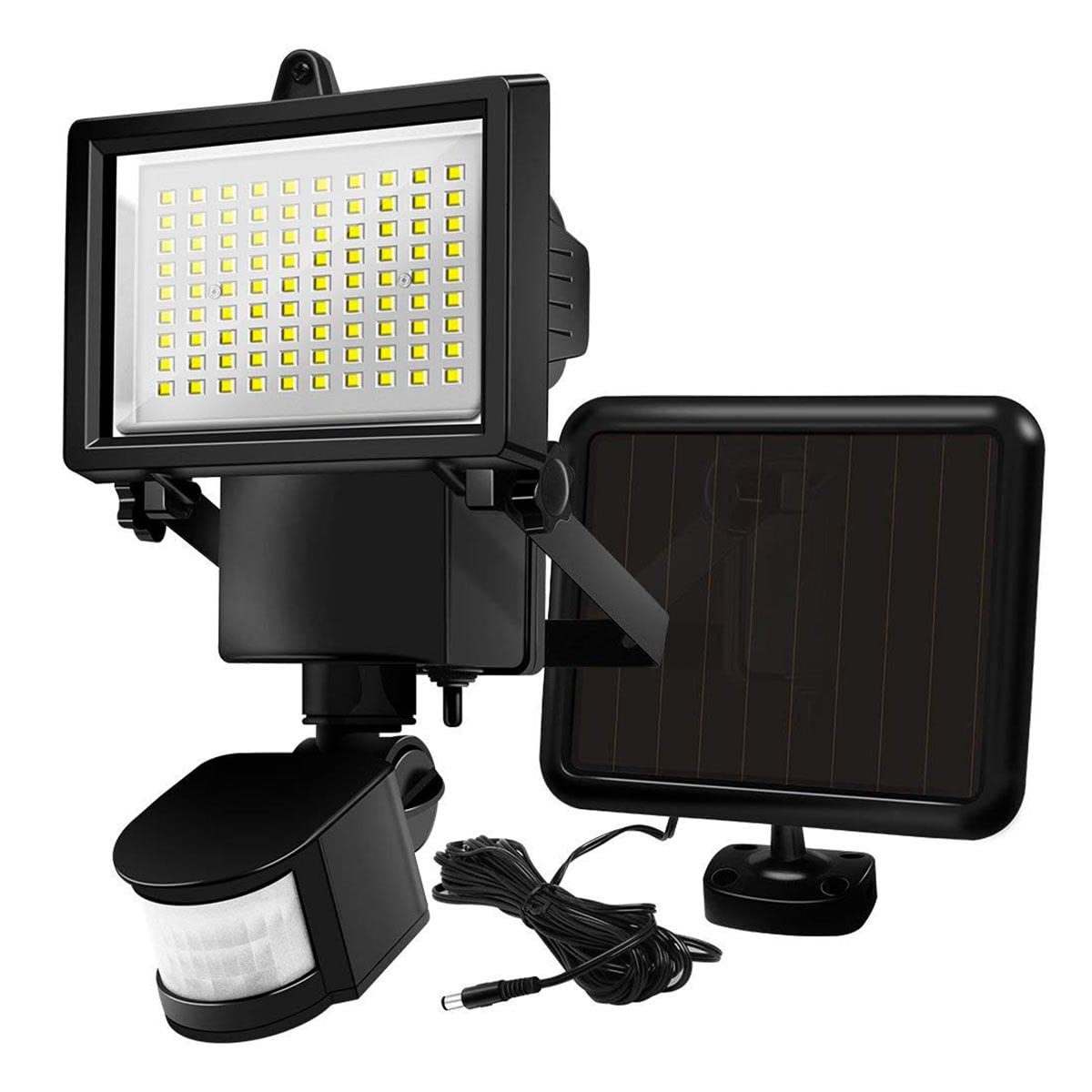 LUMI Jardin Cooper Black Solar Floodlight Powerful Illumination Solar Panel White LED Black Height 22 cm with Adjustable Motion Sensor