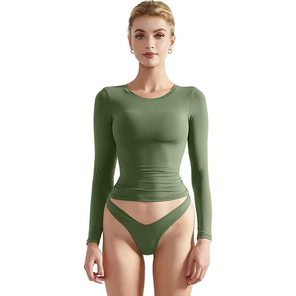 SUUKSESS Women Off Shoulder Long Sleeve Shirts Double Lined
