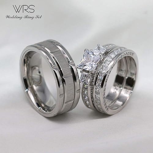 Two Rings His Hers Wedding Ring Sets Couples Matching Rings