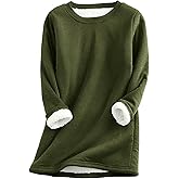 PEHMEA Women's Warm Sherpa Lined Fleece Pullover Winter Crewneck Sweatshirt Loungewear Tunic Tops