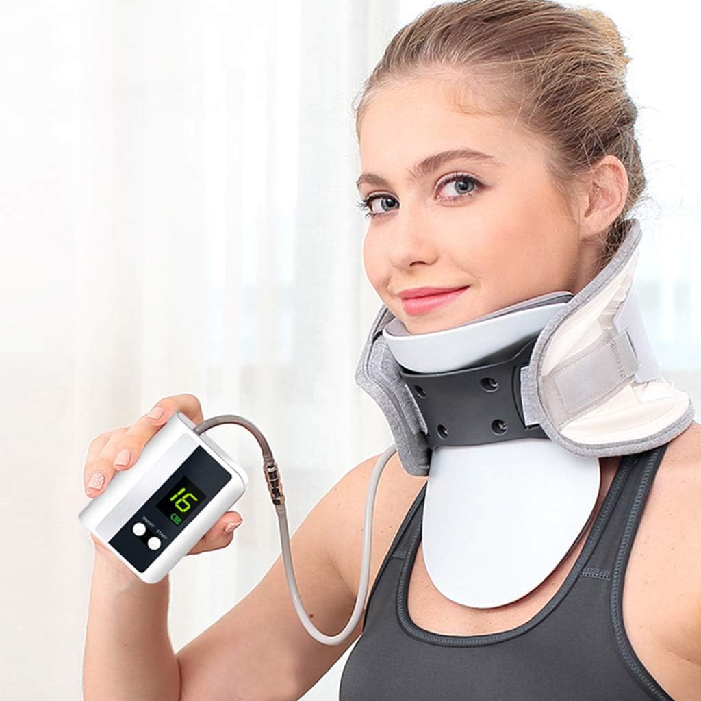 Cervical Neck Traction Device, Inflatable Neck Stretcher Collar, Hand Pump/Electric Heating Stretcher Collar for Home Traction Spine Alignment