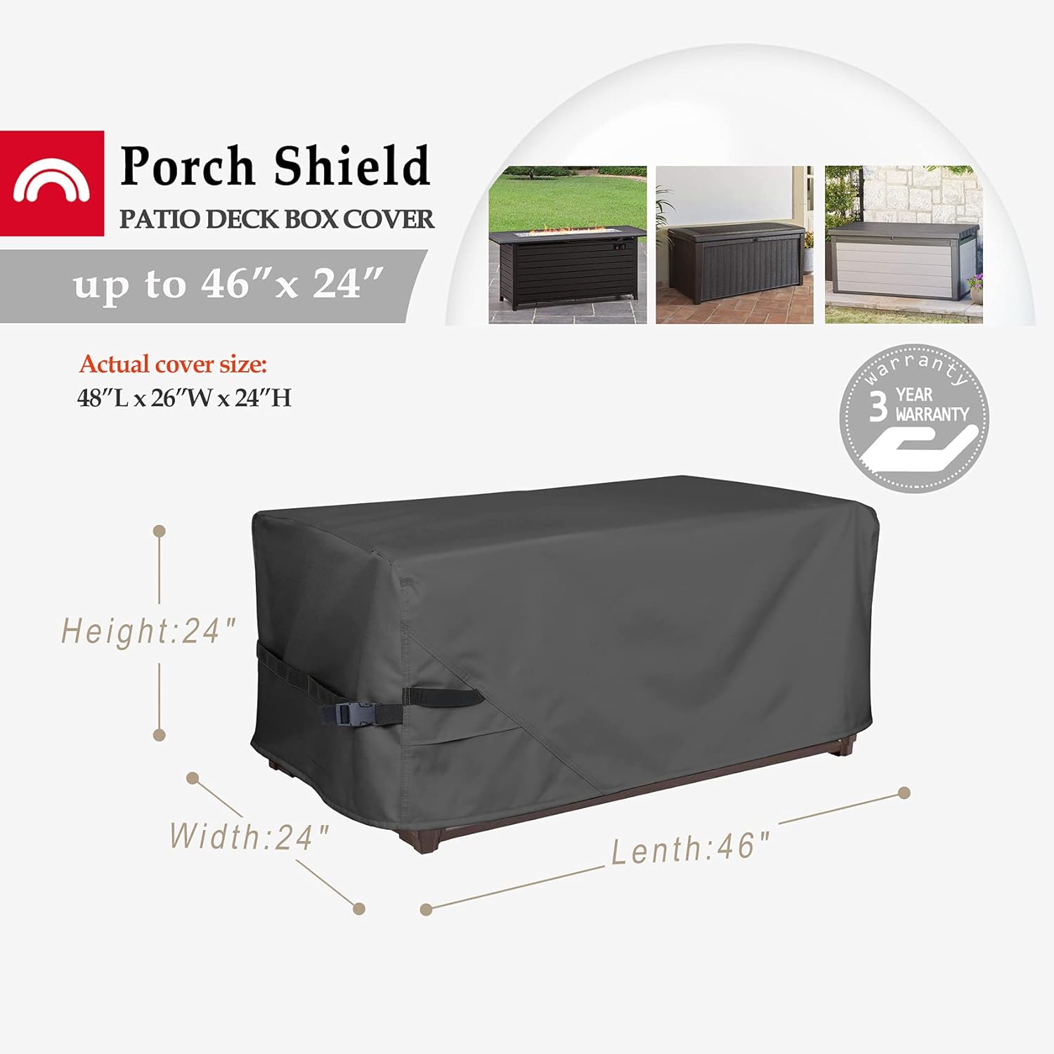 Porch Shield Patio Deck Box Storage Cover - Outdoor Waterproof 600D Rectangular Fire Pit Table Covers 46 x 24 inch, Black : Garden & Outdoor