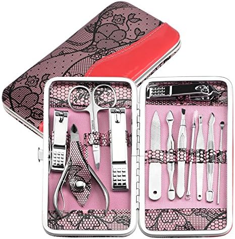 PrettyDate Professional Manicure Pedicure Set Stainless Steel Nail Clippers Set of 12 Pcs Nail Tools for Travel &amp; Grooming Perfect Gift for Yourself Families or Friends (Rose Pink)