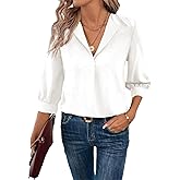Astylish Womens 3/4 Sleeve Shirt Casual V Neck Turn-Down Collar Business Dressy Blouse Tops