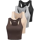 Joviren Cotton Workout Crop Tank Top for Women Racerback Yoga Tank Tops Athletic Sports Shirts Exercise Undershirts 4 Pack