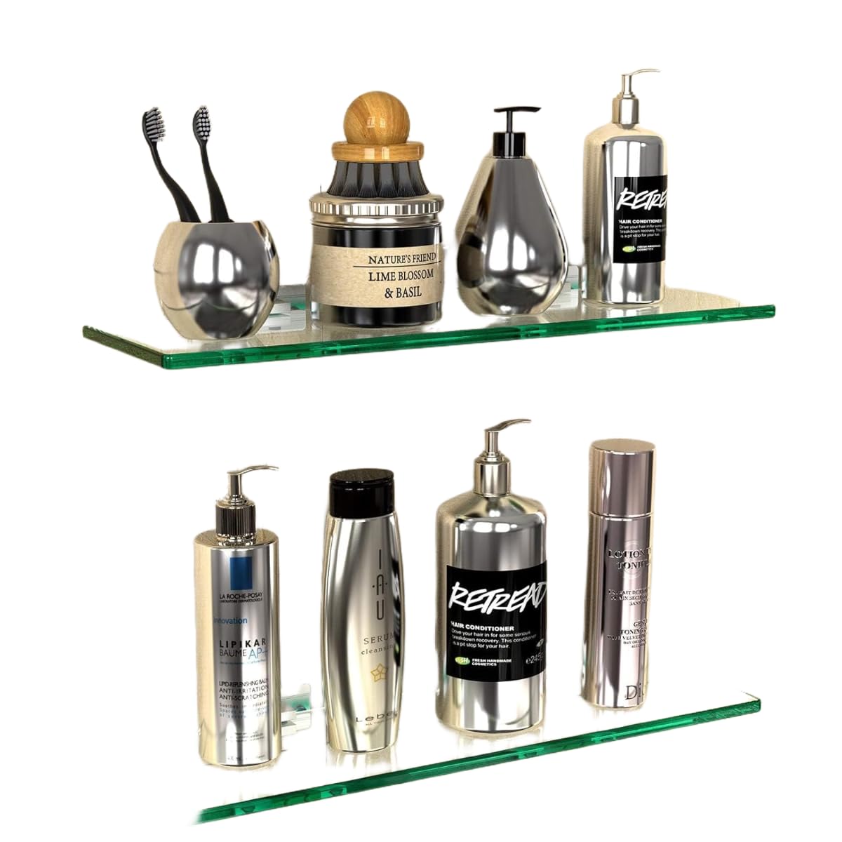 Photo 1 of GeekDigg 2 Sets Glass Shelves for Bathroom, No Drilling Shower Caddy Glass Shelves for Bathroom Wall Storage Organizer Shelf with Aluminum Bracket for, Room Divider Wall