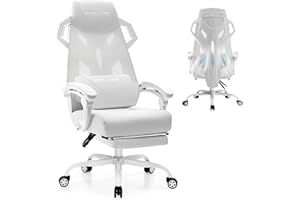 GTPLAYER Computer Chair with Adjustable Footrest, Ergonomic Gaming Chair with Headrest and Lumbar Support, Breathable Mesh Office Chair for Adults, High Back Reclining Desk Chair for Gaming and Office