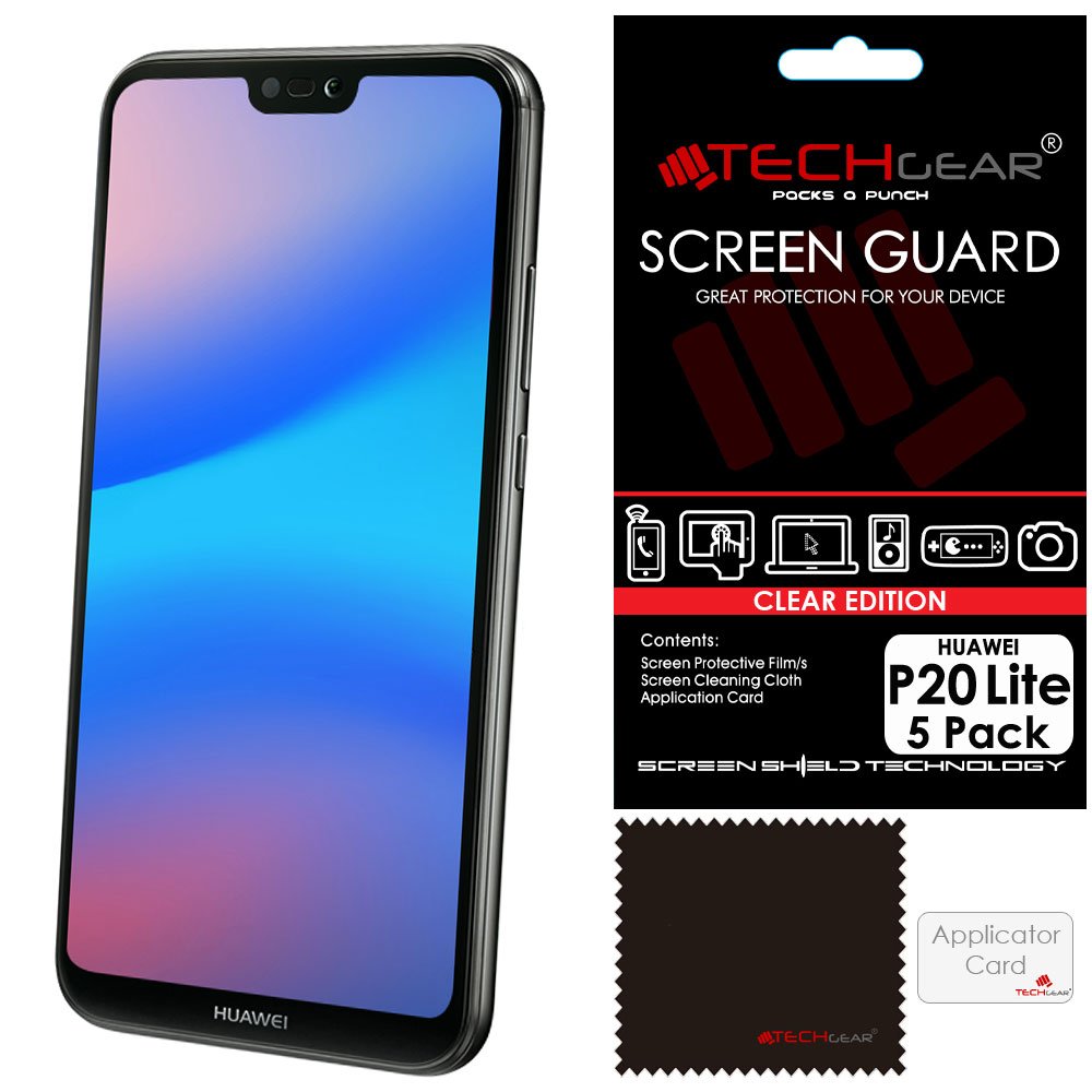 TECHGEAR [5 Pack] Screen Protectors for Huawei P20 Lite - Clear Lcd Screen Protector Guard Covers Compatible with Huawei P20 Lite