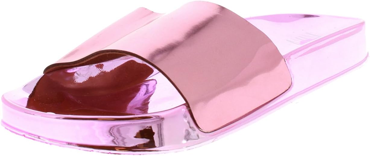 Womens Metallic Fashion Mirror Flat Slip On Summer Sliders Shoes