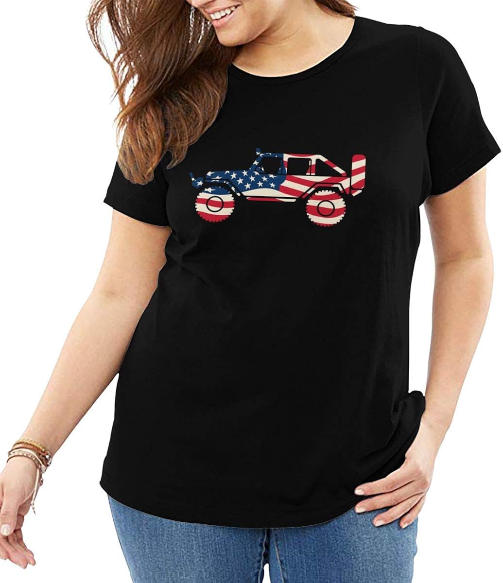 Off Road 4x4 Vehicle with USA Flag Womens Plus Size Loose