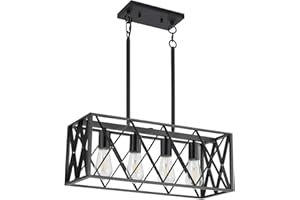KEESFU Black Farmhouse Kitchen Island Lighting, 4 Lights Pendant Lighting Fixtures, Adjustable Height, Industrial Dining Room Light for Living Room Foyer Dining Table Over Sink.