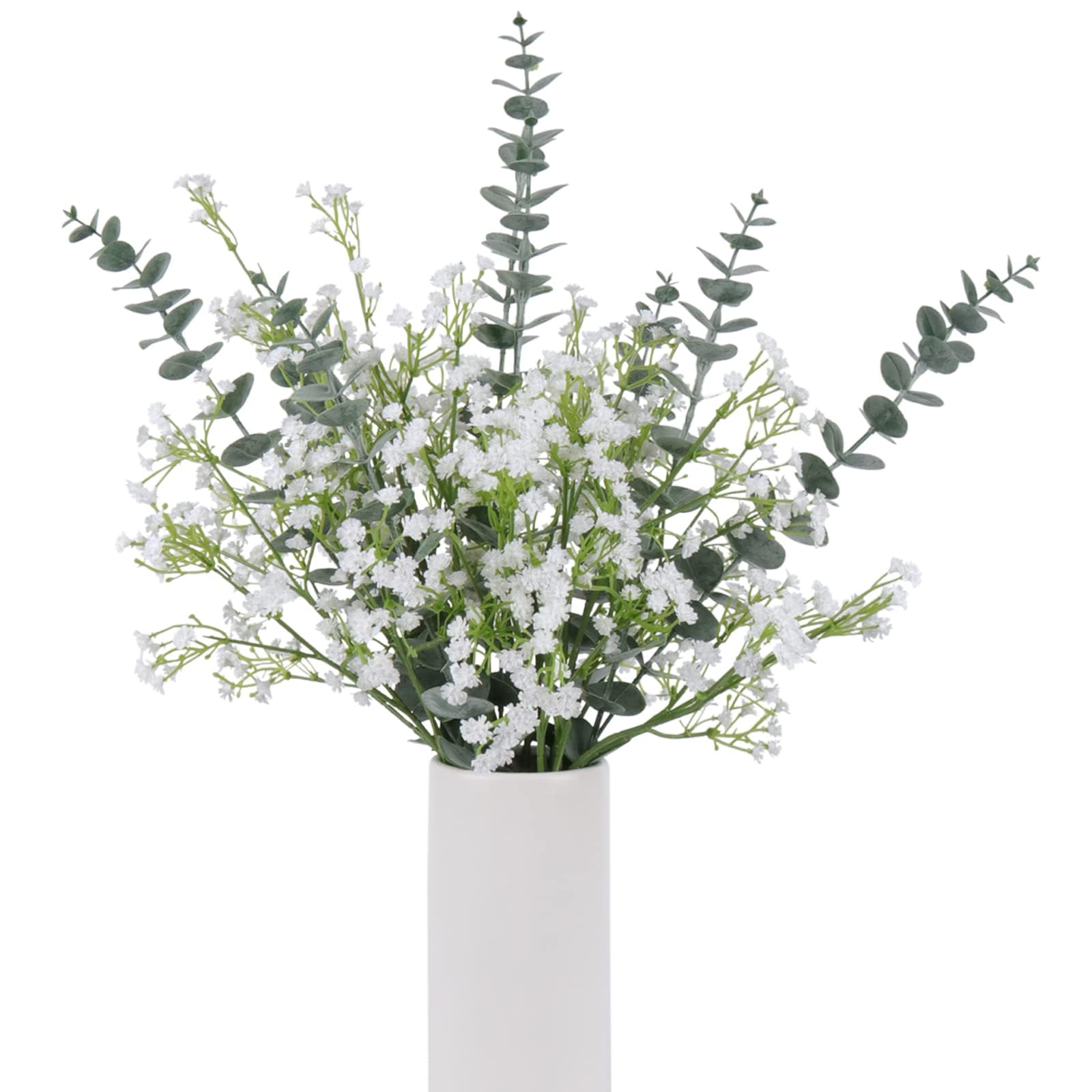 DEEMEI 18pcs Babys Breath Artificial Flowers Fake Eucalyptus Leaves Flowers Bouquet Artificial White Gypsophila Bouquets Real Touch Faux Flowers for Wedding Floral Arrangement Party Home Decoration