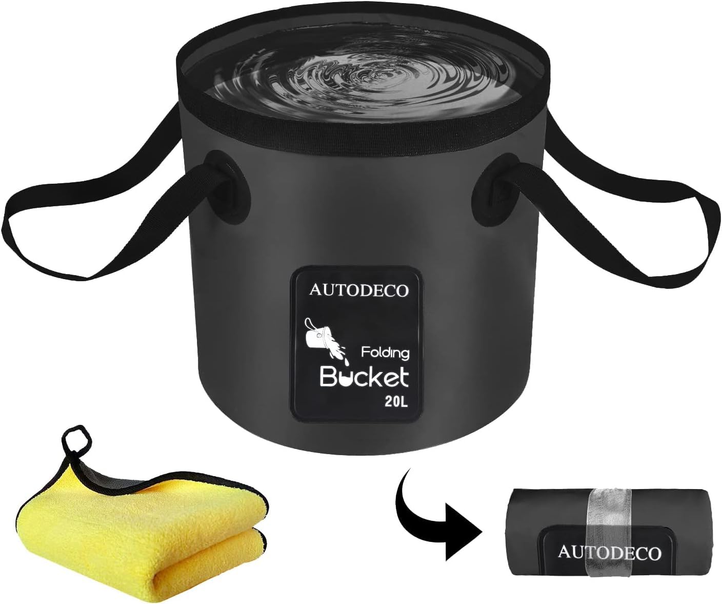 Photo 1 of AUTODECO Collapsible Bucket 5 Gallon Container Folding Water Bucket Portable Wash Basin for Camping Fishing Travelling Outdoor Gardening Black 1Pcs 20L