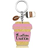 SUDIKUB Coffee Gifts For Women Mom Girl Wife Friend Acrylic Cute Coffee Keychain Caffeine Queen Keyring Coffees Lover Gifts For Coffees Drinkers Christmas Birthday Gift