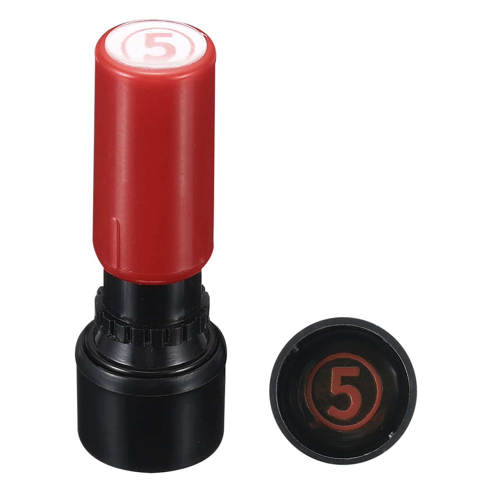 PATIKIL Number Stamps Self Inking, Numeral 5 7mm Number Ink Stamp with Circle Teacher Initial Stamper for Class Notebook Scrapbooking DIY Craft, Red Shell