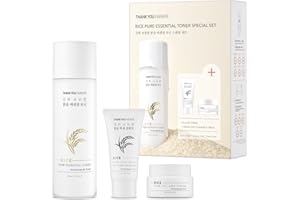 [Limited Edition] THANKYOU FARMER Rice Pure Skincare Gift Set, Full Size Toner(7.03 fl oz) + Travel Size Face Cleanser & Cream(1.05 fl oz), Korean Skincare Set for Women, Holiday Set