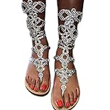 Hinyyrin Women's Rhinestone Sandals Silver