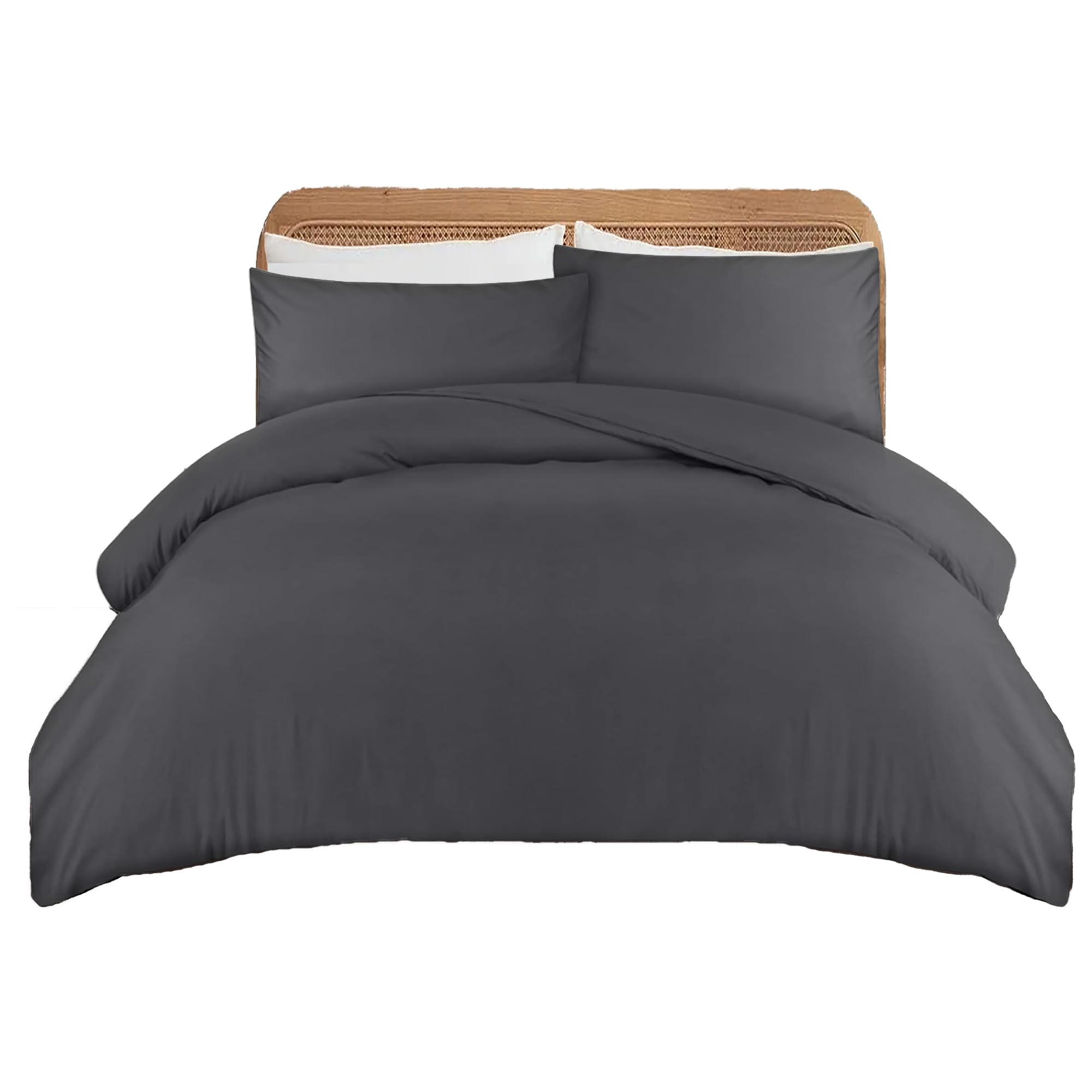 Apex Furnishings Super King Duvet Set Covers Charcoal Brushed Microfiber Bedding Comforter Plain Dye Quilt Cover with Pillowcases Classy, Soft, Luxury (Dark Grey, Superking) — image 1