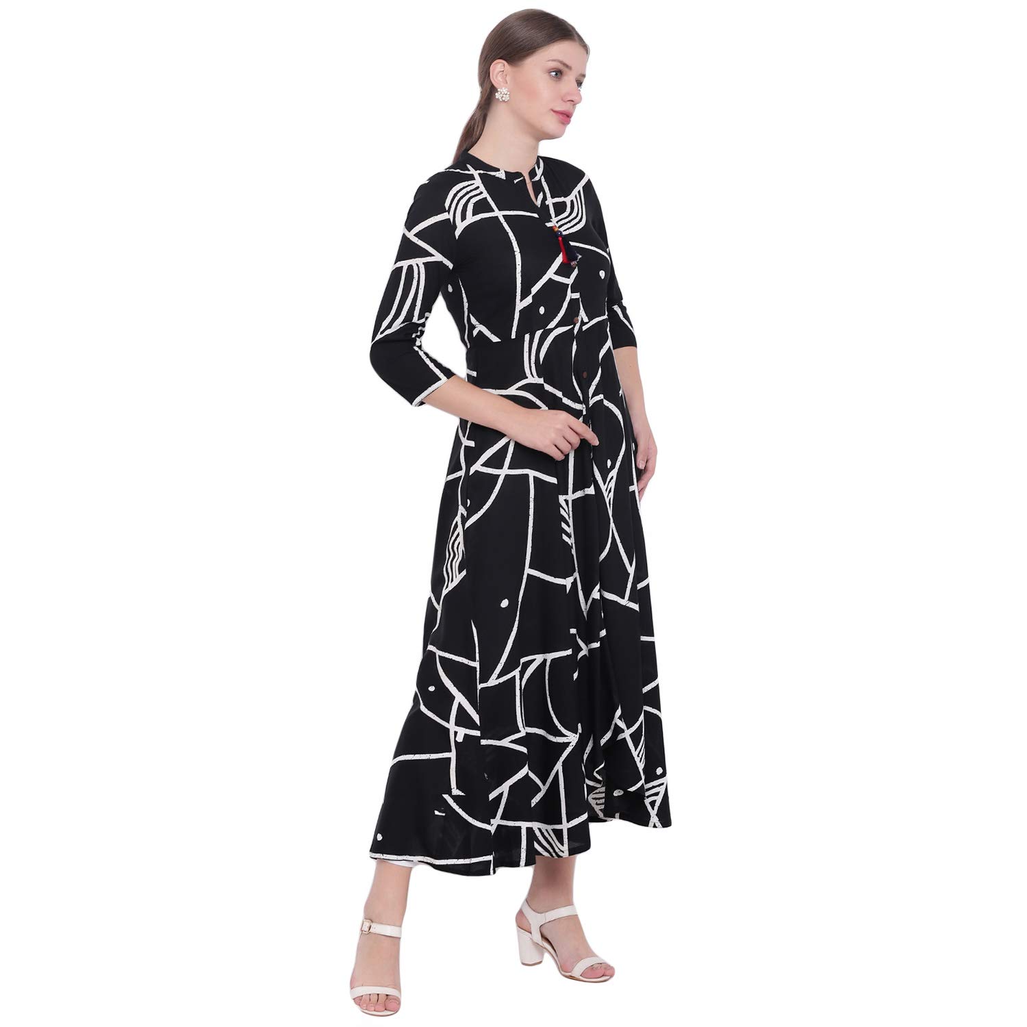 pinky pari abstract print long rayon flared kurta