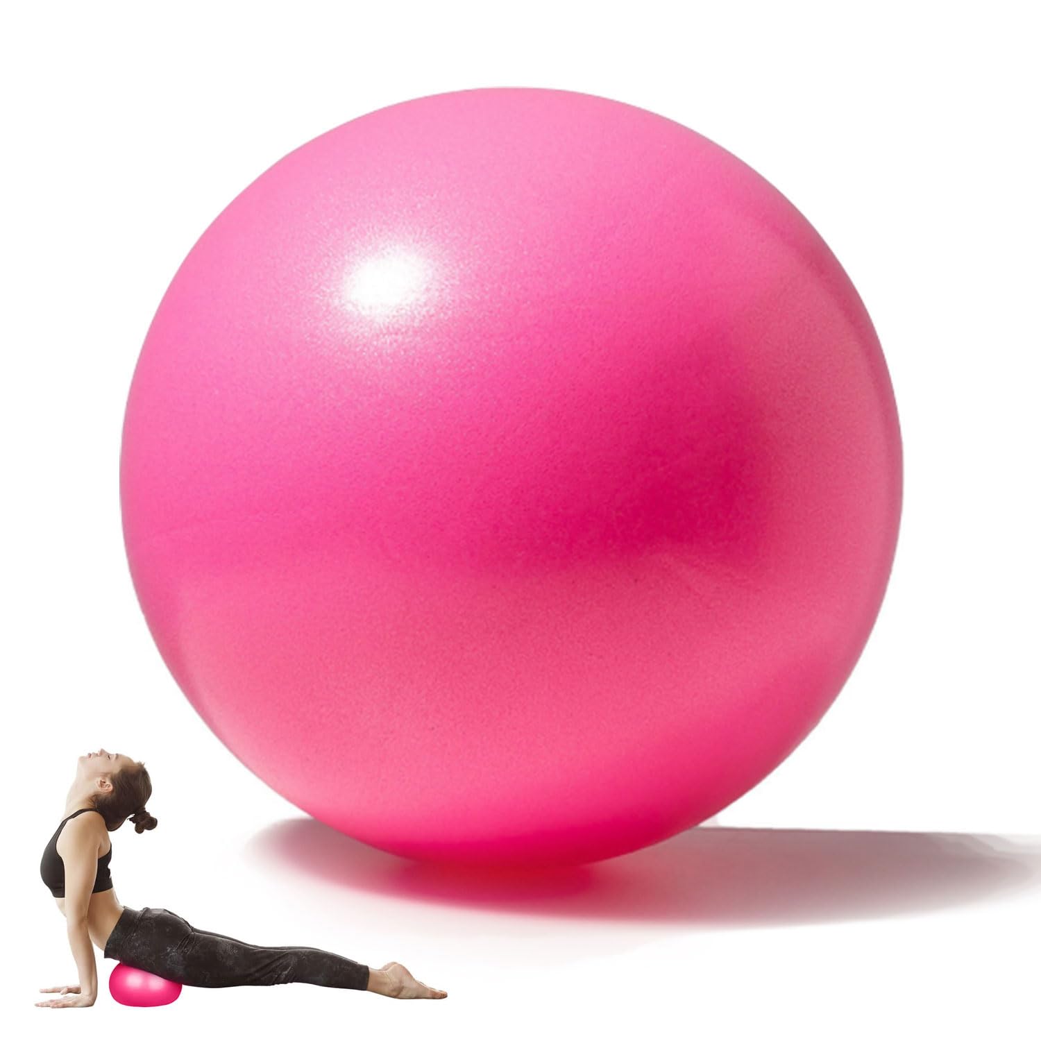 SHENGRUI 25cm Pilates Ball, 9.8 Inch Small Exercise Mini Yoga Gym Ball for Home Gym Pilates, Yoga, Balance, Core Training, Stability, Stretching with Inflation Straw - Pink