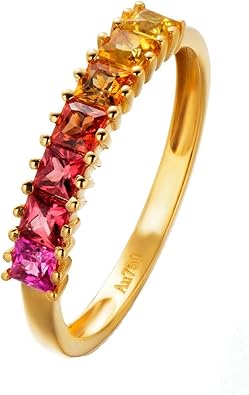 Amazon Com Epinki 18k Gold Ring Au750 0 97ct Square Cut 7 Colorful Gemstone Ring Wedding Engagement Ring For Women Bride Jewelry