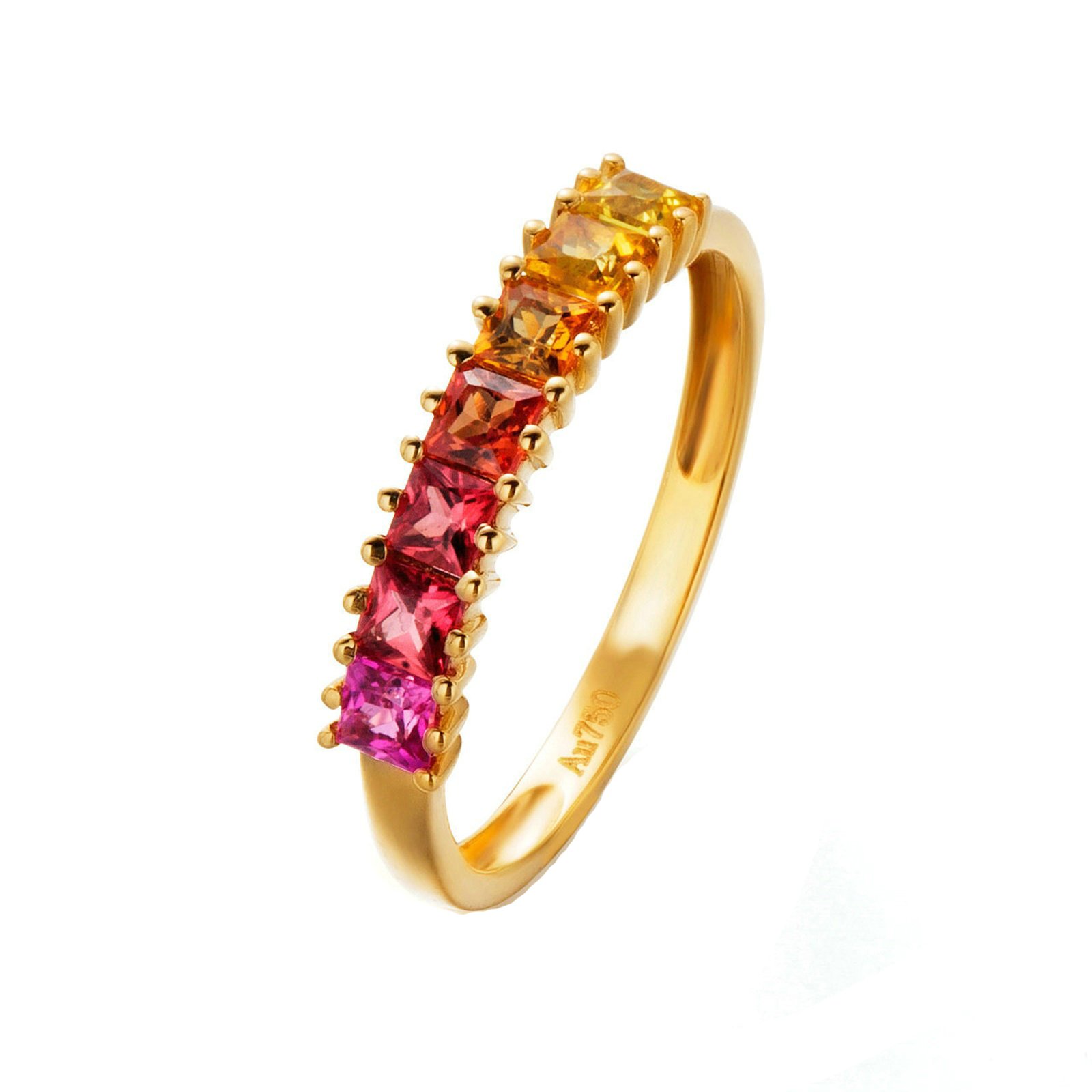 Epinki 18K Gold Ring(Au750),0.97Ct Square Cut 7 Colorful Gemstone Ring Wedding Engagement Ring for W