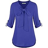 Moyabo Womens Bow Tie Neck Long Sleeve Casual Office Chiffon Blouse Top