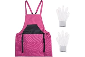 LOQJSS Gardening apron with 2 pockets And Garden Gloves,Waterproof Oxford Garden Apron,Adjustable Cross-over Back Straps and Quick Release Garden Pocket for Harvesting Fruit Vegetables