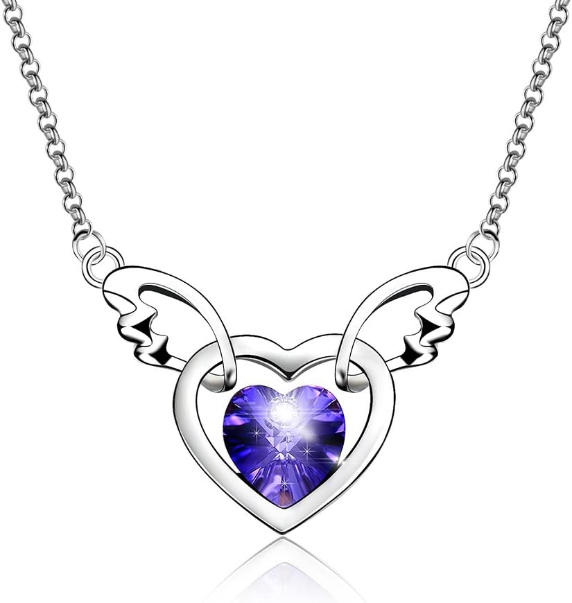 Akvode Women's Swarovski Crystal Heart-Shaped Love Angel Necklace,18K White Gold Filled Pendant Necklace