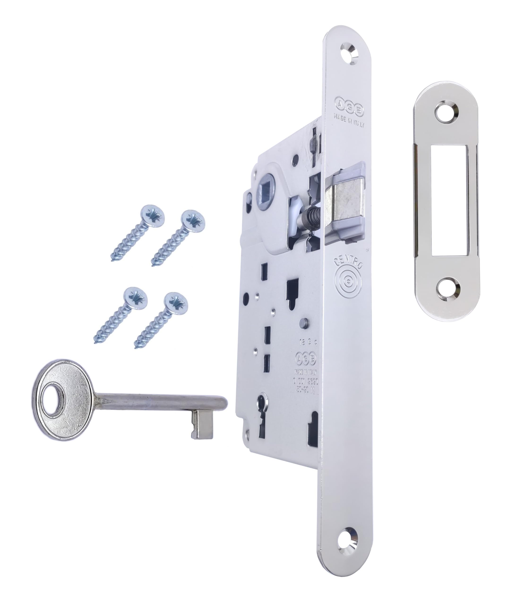 AGB - Center Series Internal Door Lock (Fr. 22x196, In. 90, En. 50, Qu. 8., KEY SCROCK, NICHELATE)