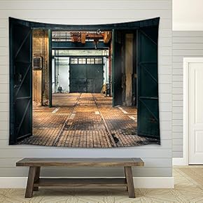 Industrial Interior of a Vehicle Repair Station - Fabric Wall Tapestry Home Decor - 51x60 inches