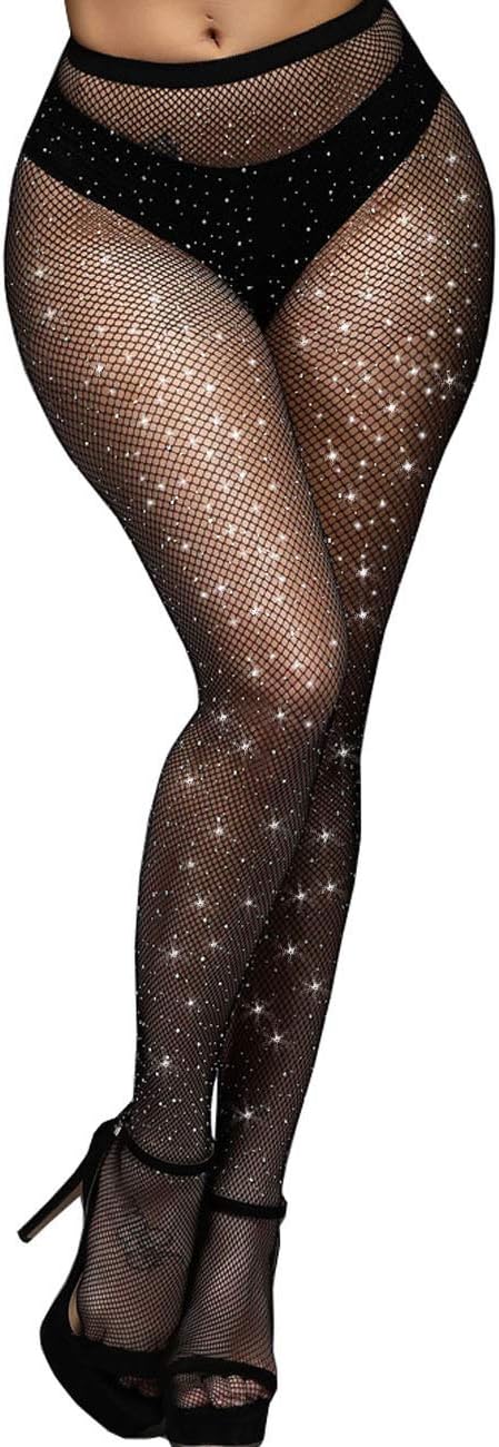 Betteraim Women's Hollow Out Rhinestone Fishnet Pantyhose Tights