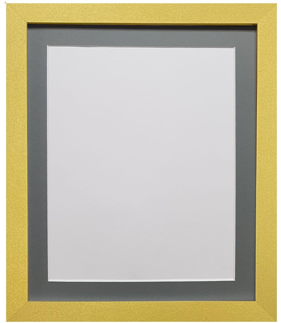 FRAMES BY POST H7 Picture Photo Frame Plastic Glass Gold with Dark Grey Mount 50 x 40 cm Image Size 15 x 10 Inch