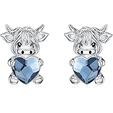 925 Sterling Silver Animal Earrings Highland Cow/Hummingbird/Ladybug/Otter/Shark/Dolphin Stud Earrings Hypoallergenic Animal Jewelry Gift for Her Women Birthday Anniversary Halloween Christmas