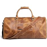 Leathfocus Leather Travel Duffel Bag, Classic Leather Weekend Bag Mens Gift Overnight Retro Sport Gym Carry on Luggage YKK Zipper (B Style Brown)