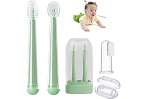 FOKiiBO Baby Silicone Toothbrush Set, Toothbrush + Tongue Brush + Toothbrush + Finger Toothbrush with Cup for Training Teething, 0-18M Infant Toddler Newborn Baby Toothbrush Teeth Brushes (Green)