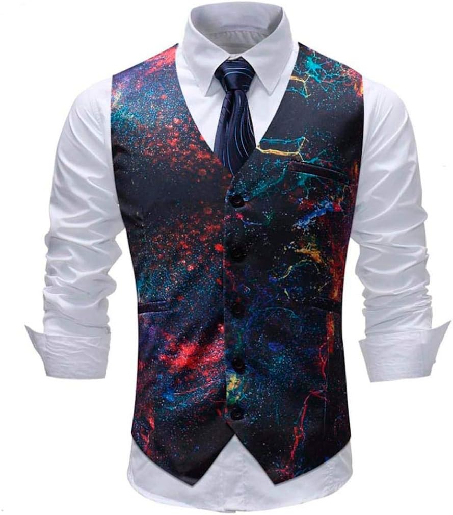 Dinglong Men's 5-Buttons Classic Paisley Floral Jacquard Waistcoat V Neck Pocket Square Vest Suit (X-Large, D)