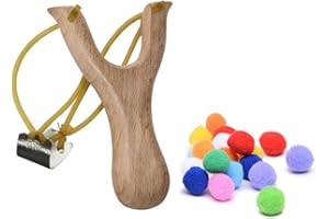 TOPRADE Brown Color Wooden Hunting Slingshot with Cotton Ammo for Catapult Game,Hunting-for Kids Children Adults