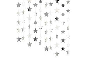 Star Garland Banner Christmas Streamers, 65 Feet Silver Star Hanging Bunting Banner Twinkle Backdrop for Homecoming Classroom
