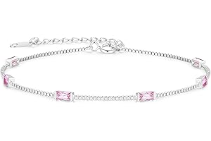 LOUISA SECRET Birthstone Bracelets for Women, 925 Sterling Silver Dainty Simple Women Charm Link Bracelet, Birthday Anniversary Jewelry Gifts for Women Wife Mom Her