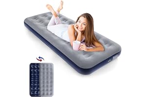 QDH Camping Air Mattress Inflatable Air Bed Flocked Surface Travel Bed Sleeping Pad Air Bed for Outdoor Camping Tent Guest Travelling（Navy Blue ）