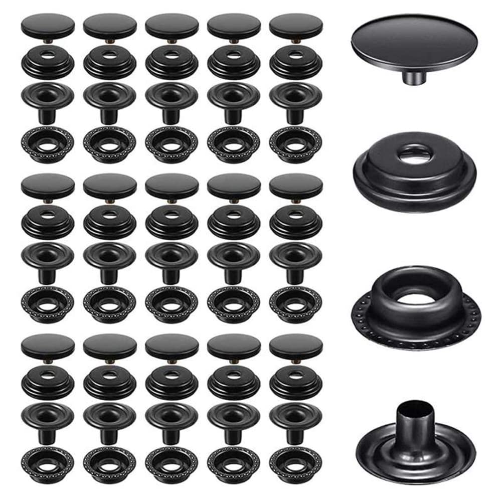120pcs Snap Fastener Kit, BetterJonny 15mm Heavy Duty Brass Canvas Snap Button Stainless Steel Press Stud Cap for Boat Bag Leather DIY Craft