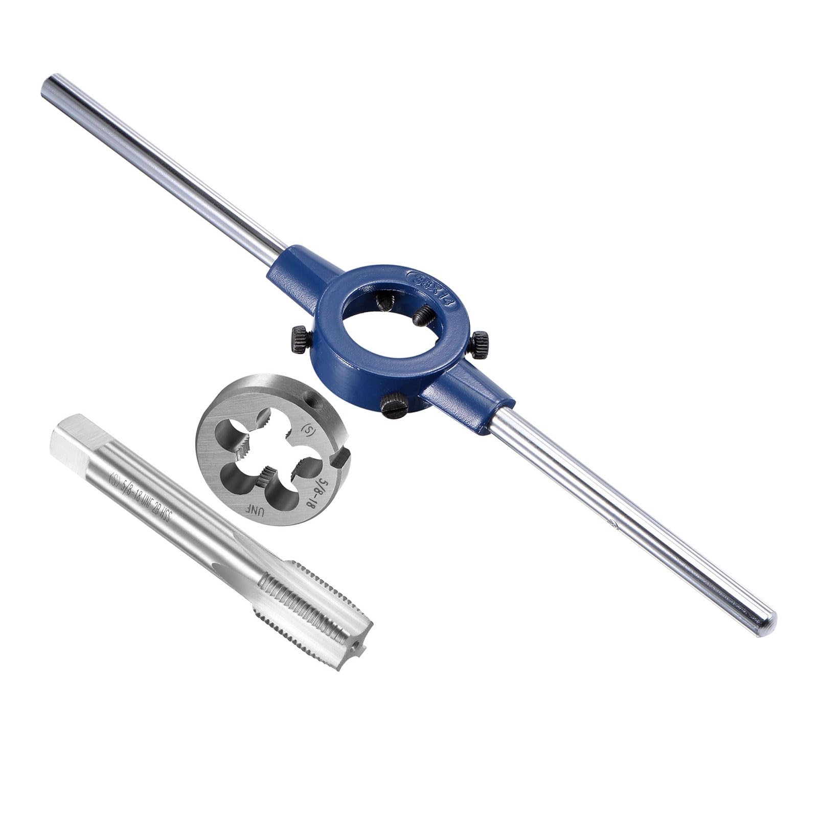 CoCud Tap and Die Stock Handle Set, 5/8-18 UNF Die & Fit 26mm-38mm OD / M12-M16 Die, High Speed Steel Thread Tapping and Wrench Tool Kit - (Applications: for Threading Repairing)