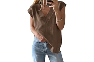 Saodimallsu Womens V Neck Sweater Vest Oversized Ribbed Knit Sleeveless Casual Loose Fit Pullover Tank Top