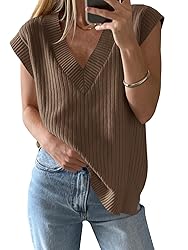 Saodimallsu Womens V Neck Sweater Vest Oversized