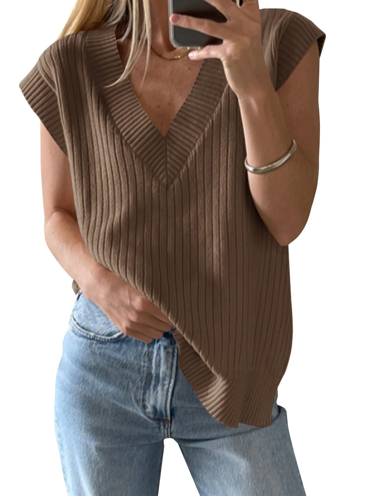 Saodimallsu Womens V Neck Sweater Vest Oversized