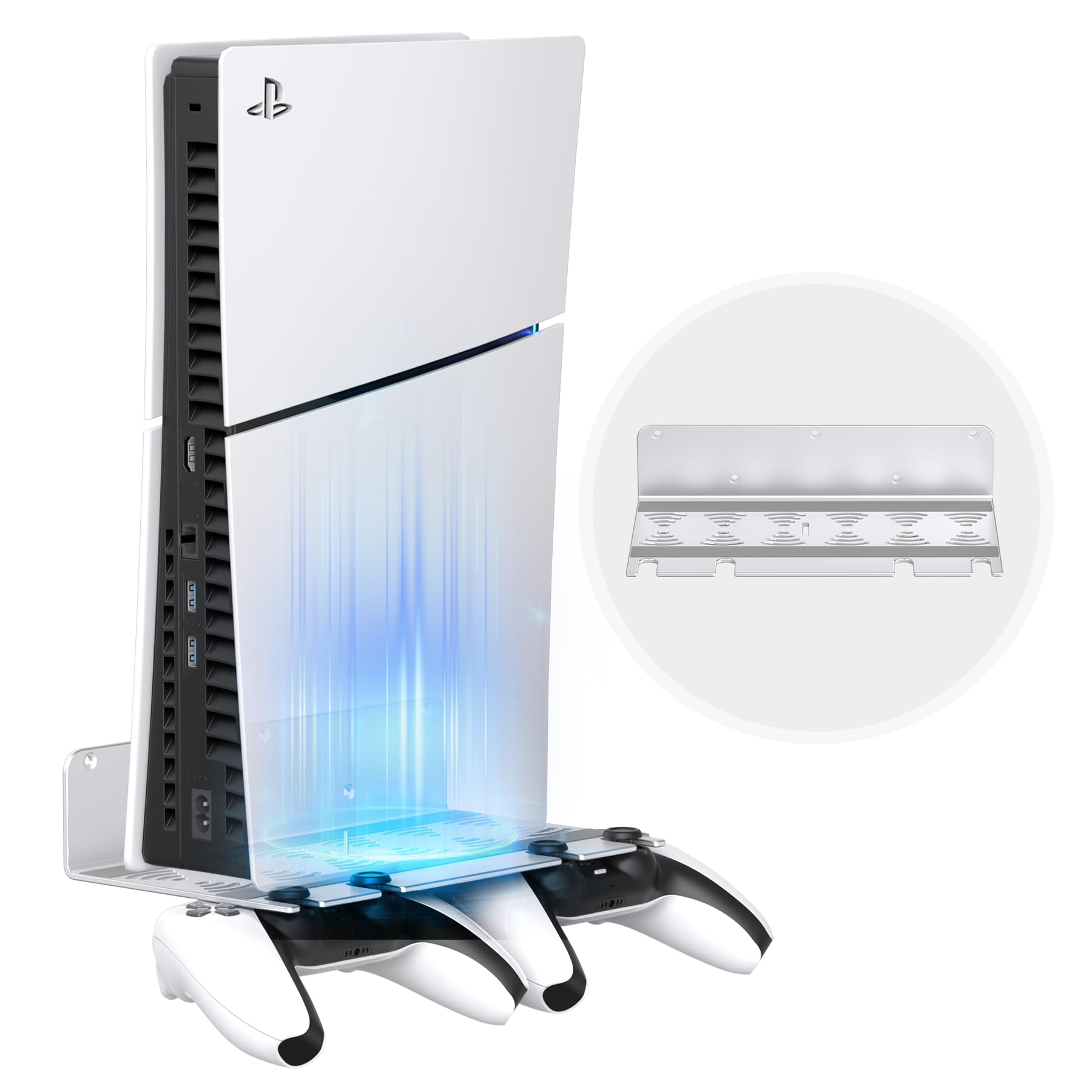 DGPCT Wall Mount Compatible with PS5 Slim/PS5 Pro/PS5 Console & Controllers, Aluminium Wall Mount Kit for All PS5 Models, Wall Stand for PS5 Original, Saving Space Enhance Heat Dissipation, Silver