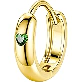 Jewseen 20G 14K Gold Plate Huggie Earing for Women 925 Sterling Silver Huggie Hoop Earrings for Gift Emerald CZ Cartilage Hoop Earrings Hypoallergenic Daith Helix Conch Rook Piercing Jewelry